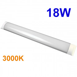 Regleta LED T8 plana, 18W 1.620 lm 3.000K, 110º de apertura. IP44. 2.5x7.5x60 cm.