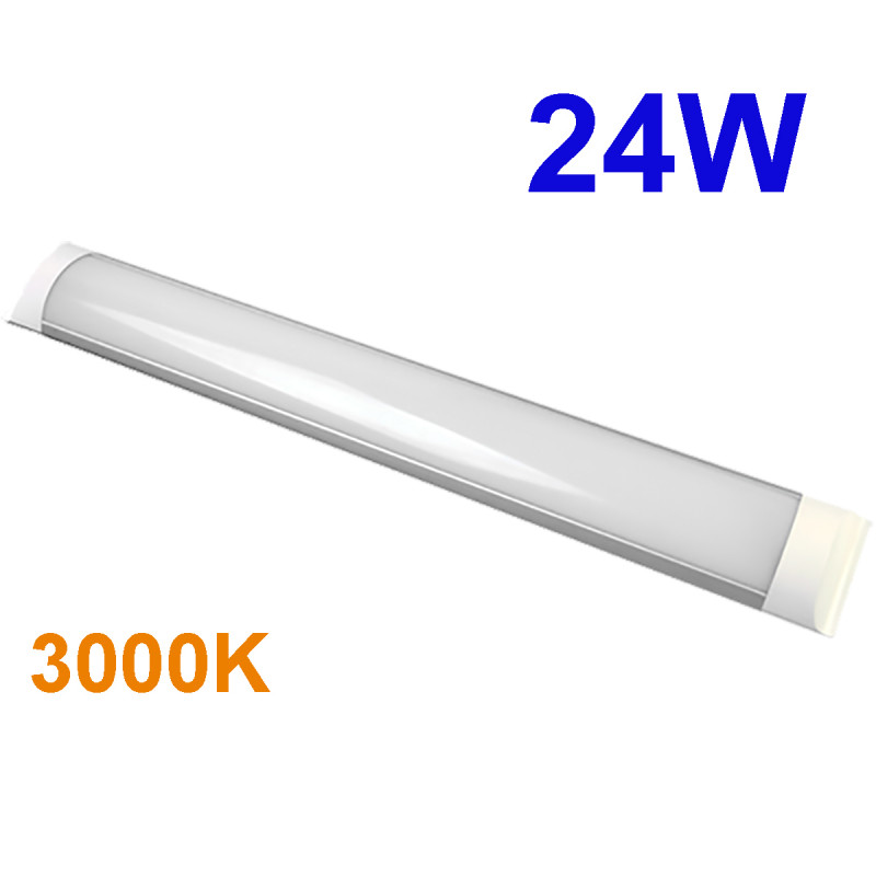 Regleta LED T8 plana, 24W 2.160 lm 3.000K, 110º de apertura. IP44. 2.5x7.5x90 cm.