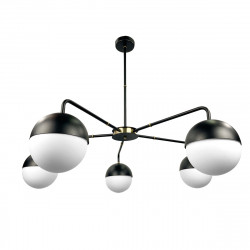 Lámpara de techo, armazón metálico en acabado negro, con elementos decorativos de latón en acabado satinado