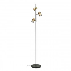 Lámpara Pie de Salón, Serie Curie, estructura de metal en acabado negro, con elementos en acabado cuero, 3 luces GU10