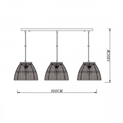 Lámpara de techo, Serie Tokio D.32, estructura metálica en acabado negro, cable textil, 3 luces, con pantallas
