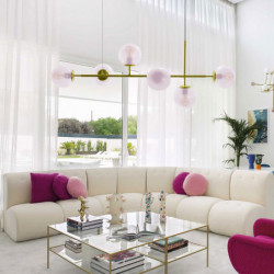 Lámpara de techo moderna, Serie Aqua, estructura metálica en acabado cuero, 6 luces, con tulipas de cristal.