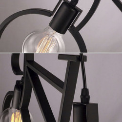 Lámpara de techo vintage, Serie Bicycle, estructura metálica con forma de bicicleta, en acabado negro, 2 luces, SIN bombillas.
