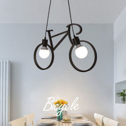 Lámpara de techo vintage, Serie Bicycle, estructura metálica con forma de bicicleta, en acabado negro, 2 luces, SIN bombillas.