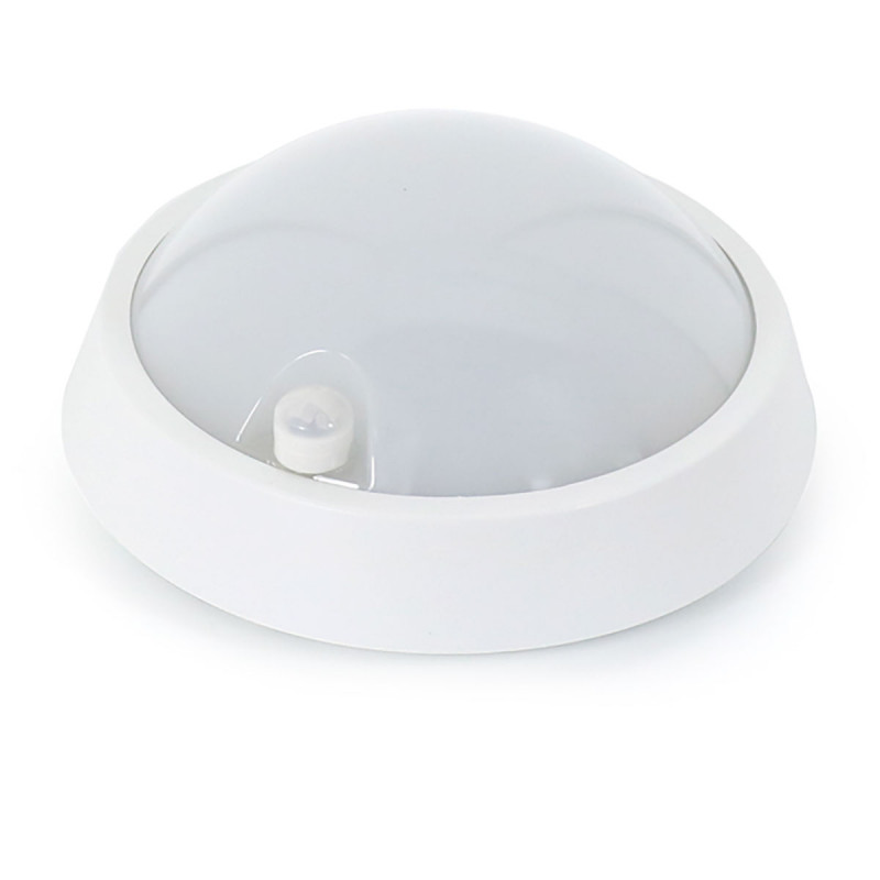 Lámpara de techo plafón LED con sensor de movimiento, Serie Sphere, estructura de policarbonato en color blanco, iluminación LED