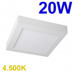 Plafón Downlight LED superficie, Serie Slim Cuadrado, estructura metálica en acabado blanco, iluminación LED integrada, 20W