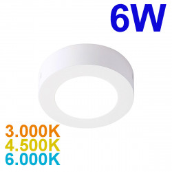 Plafón Downlight LED superficie, Serie Slim Circular, estructura metálica en acabado blanco, iluminación LED integrada, 6W