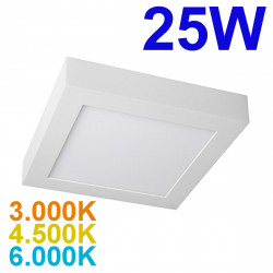 Plafón Downlight LED superficie, Serie Slim Cuadrado, estructura metálica en acabado blanco, iluminación LED integrada, 25W
