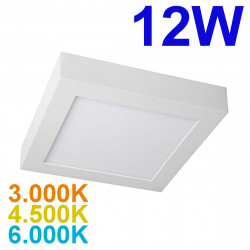 Plafón Downlight LED superficie, Serie Slim Cuadrado, estructura metálica en acabado blanco, iluminación LED integrada, 12W