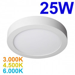 Plafón Downlight LED superficie, Serie Slim Circular, estructura metálica en acabado blanco, iluminación LED integrada, 25W