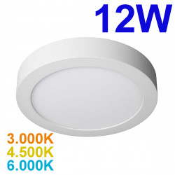 Plafón Downlight LED superficie, Serie Slim Circular, estructura metálica en acabado blanco, iluminación LED integrada, 12W