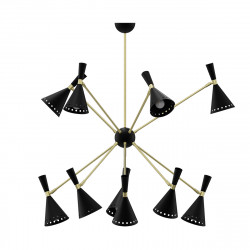 Lámpara de techo Retro, estructura metálica en acabado negro y oro interior, con elementos de latón en acabado satinado