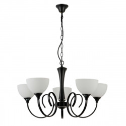 Lámpara de techo moderna, Serie Texas, estructura metálica en acabado negro, 5 luces E27, con tulipas de cristal