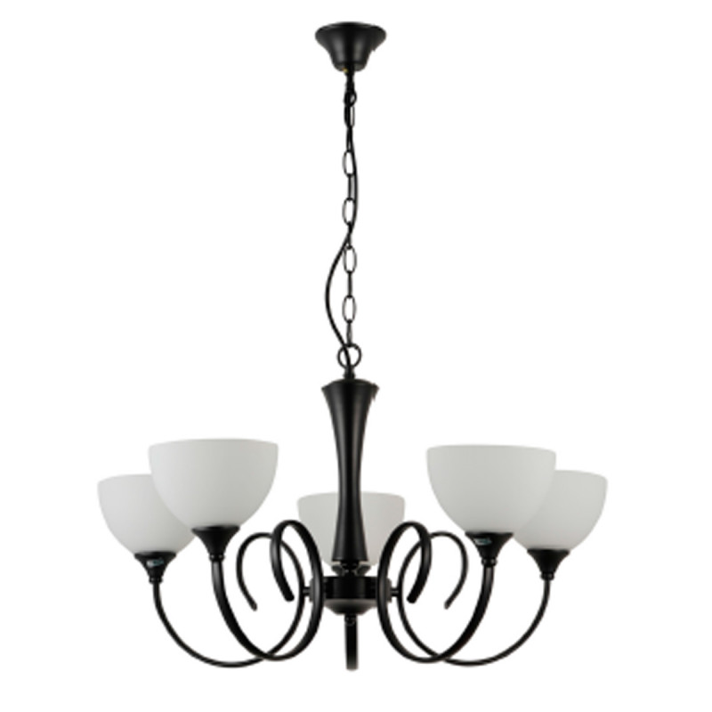 Lámpara de techo moderna, Serie Texas, estructura metálica en acabado negro, 5 luces E27, con tulipas de cristal