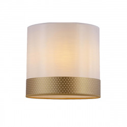 Pantalla para lámpara, pantalla cilíndrica Ø 25 cm, E27, de tela blanca, combinada con oro calado.