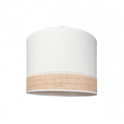 Pantalla para lámpara, pantalla cilíndrica Ø 25 cm, E27, de tela blanca, combinada con rafia natural.