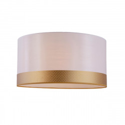 Pantalla para lámpara, pantalla cilíndrica Ø 40 cm, E27, de tela blanca y oro calada. 24x40 cm.