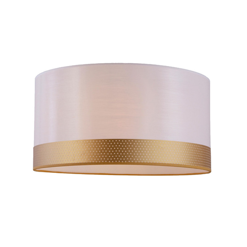 Pantalla para lámpara, pantalla cilíndrica Ø 40 cm, E27, de tela blanca y oro calada. 24x40 cm.