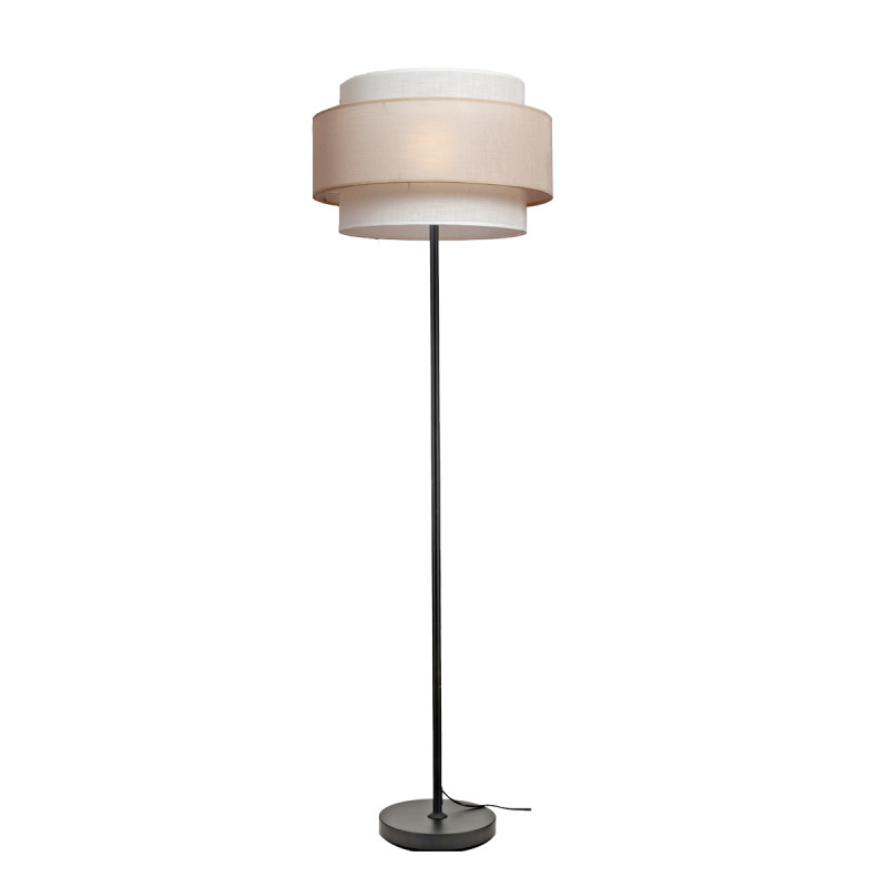 Lámpara Pie de Salón moderno, Serie Sahara, estructura metálica en acabado negro, 1 luz E27, con pantalla doble Ø 45 cm