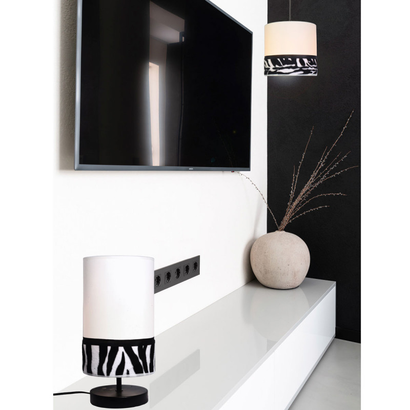 Lámpara de sobremesa moderno, Serie Namibia, estructura metálica en acabado negro, 1 luz E27, con pantalla combinada Ø 18