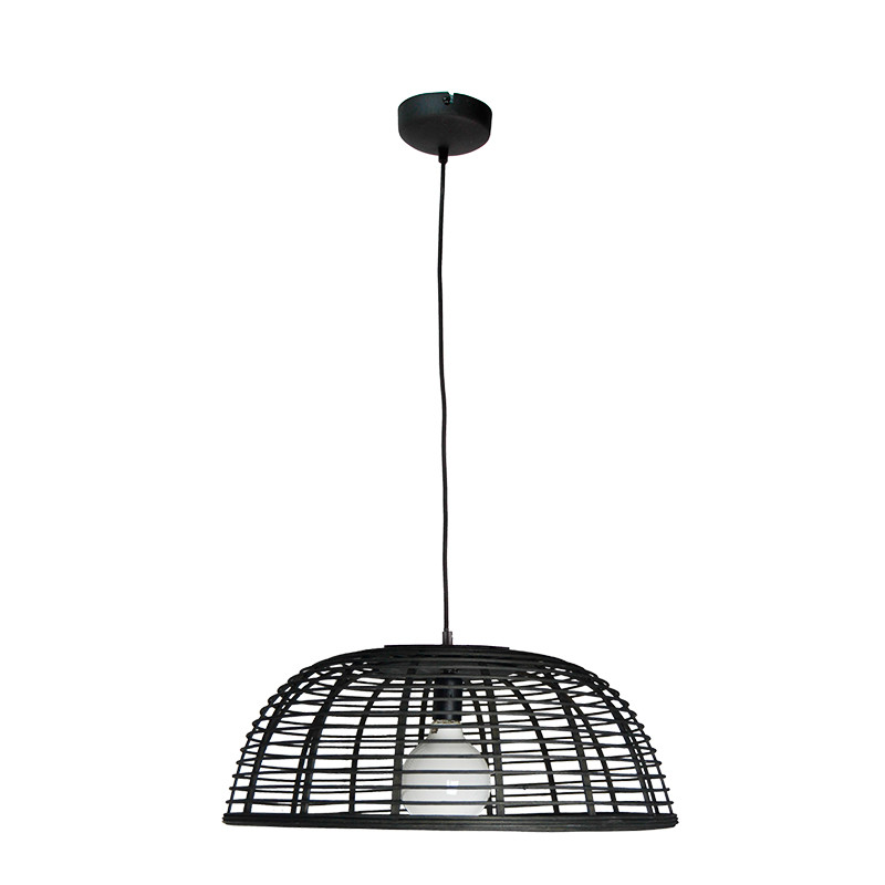 Lámpara de techo colgante, Serie Lombok, armazón metálico en acabado negro, con cable textil, 1 luz, con pantalla Ø 56 cm.