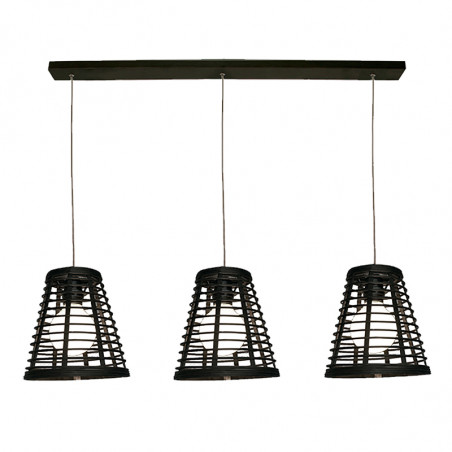 Lámpara de techo, Serie Lombok Cono, armazón metálico en acabado negro, 3 luces, con pantalla Ø 21 cm.