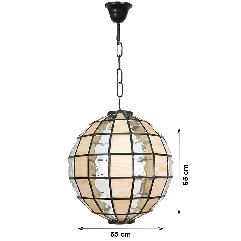 Lámpara de techo colgante, estilo granadino, en acabado marrón, con cristal opalina y gótico, tipo bola Ø 65 cm.
