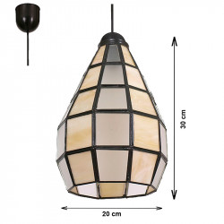 Lámpara de techo colgante, estilo granadino, Serie Campana, armazón metálico en acabado negro, 1 luz, con cristal opalina.