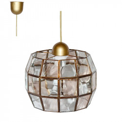 Lámpara de techo colgante, estilo granadino, armazón metálico en acabado dorado, 1 luz, con difusor de cristales.