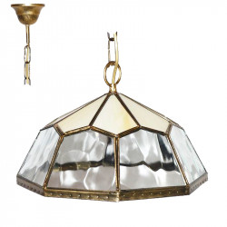 Lámpara de techo colgante, estilo granadino, armazón metálico en acabado dorado, 1 luz, con cristal opalina y gótico, Ø 30 cm.