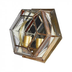 Lámpara de techo plafón, estilo granadino, armazón metálico en acabado dorado, 1 luz, con cristal opalina.