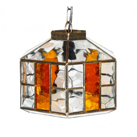 Lámpara de techo colgante, estilo granadino, armazón metálico en acabado oro viejo, 1 luz, con difusor Ø 32 cm
