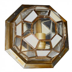 Lámpara de techo plafón granadino, armazón metálico en acabado dorado, 1 luz, con difusor de cristales transparentes.