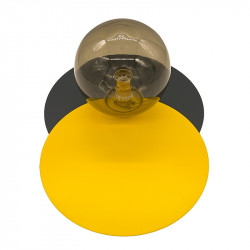 Aplique de pared, armazón metálico, disco en acabado antracita, más disco en acabado amarillo, 1 luz, con difusor en bola