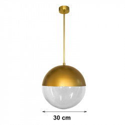 Lámpara de techo colgante, armazón metálico de latón en acabado satinado, 1 luz, con difusor de vidrio soplado en bola Ø 30 cm,